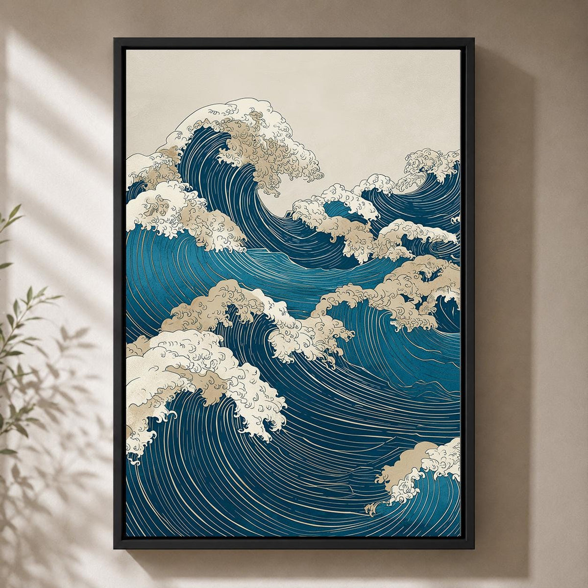 Japanese Wave Framed Canvas Art, Ukiyo-e Ocean Print, Coastal Japandi Decor by The Wall Art Studio - physical