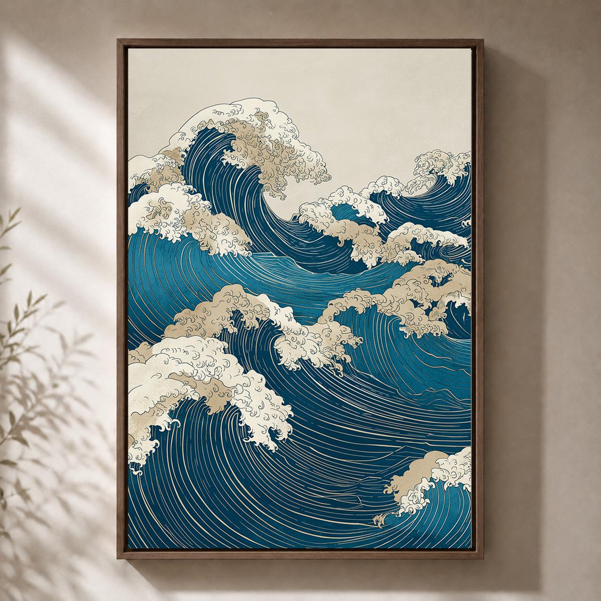 Japanese Wave Framed Canvas Art, Ukiyo-e Ocean Print, Coastal Japandi Decor by The Wall Art Studio - physical