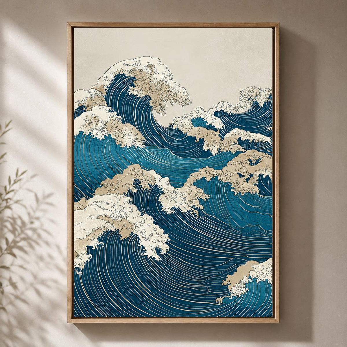 Japanese Wave Framed Canvas Art, Ukiyo-e Ocean Print, Coastal Japandi Decor by The Wall Art Studio - physical