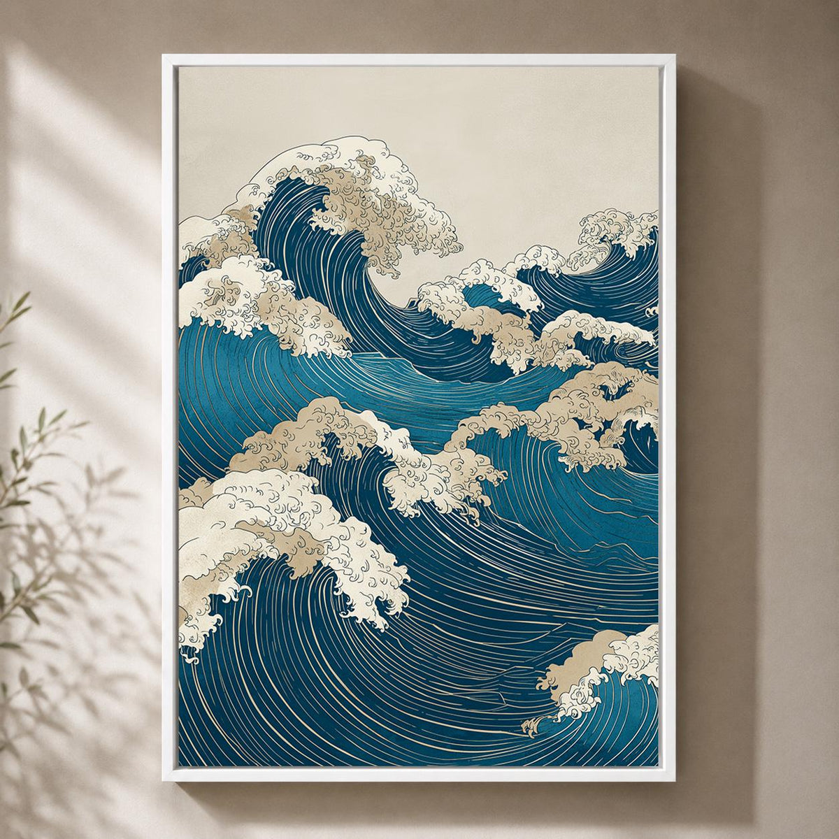 Japanese Wave Framed Canvas Art, Ukiyo-e Ocean Print, Coastal Japandi Decor by The Wall Art Studio - physical