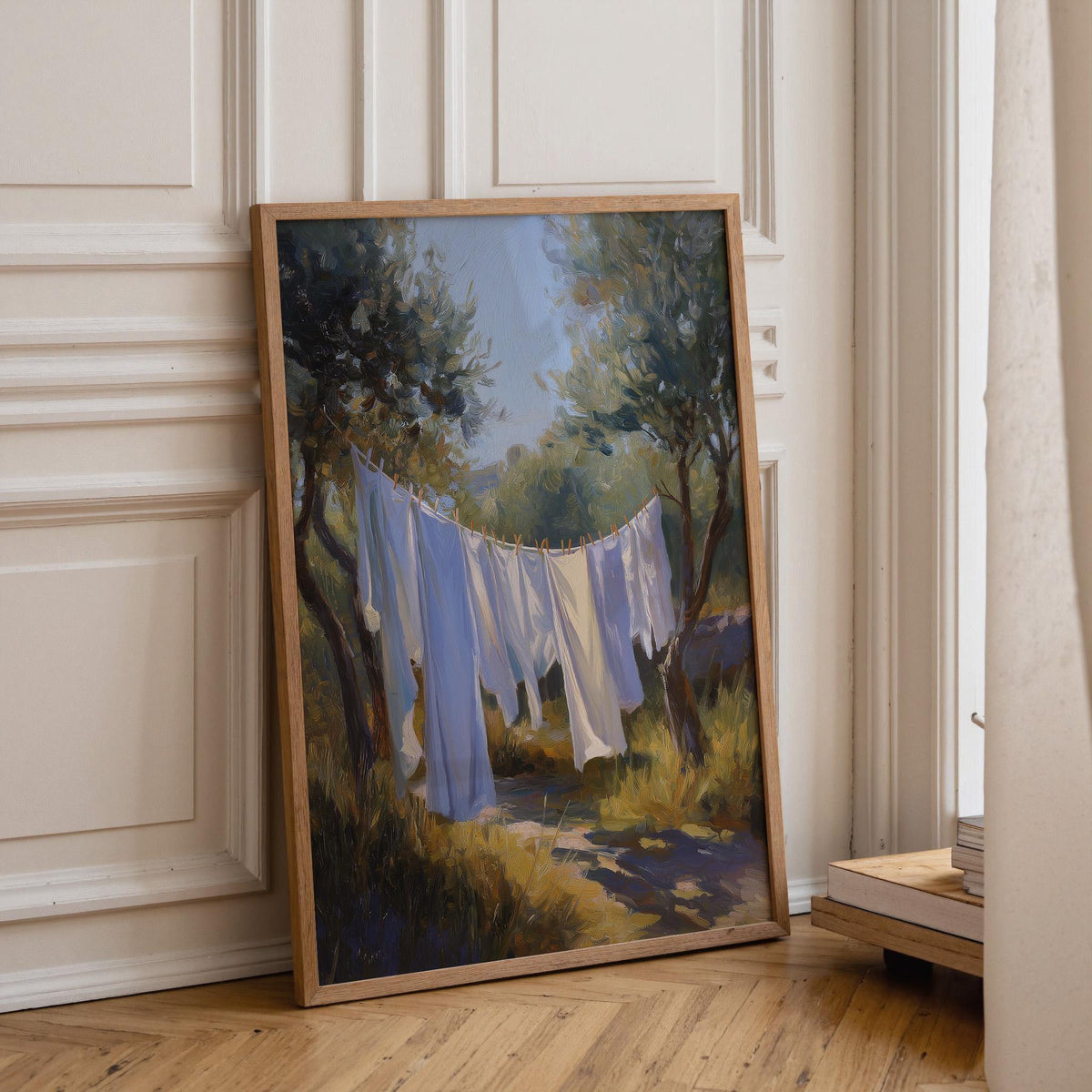 Laundry Room Oil Painting Print, Moody Mediterranean Linen Art, Rustic Cottagecore Poster (Framed Option) by The Wall Art...