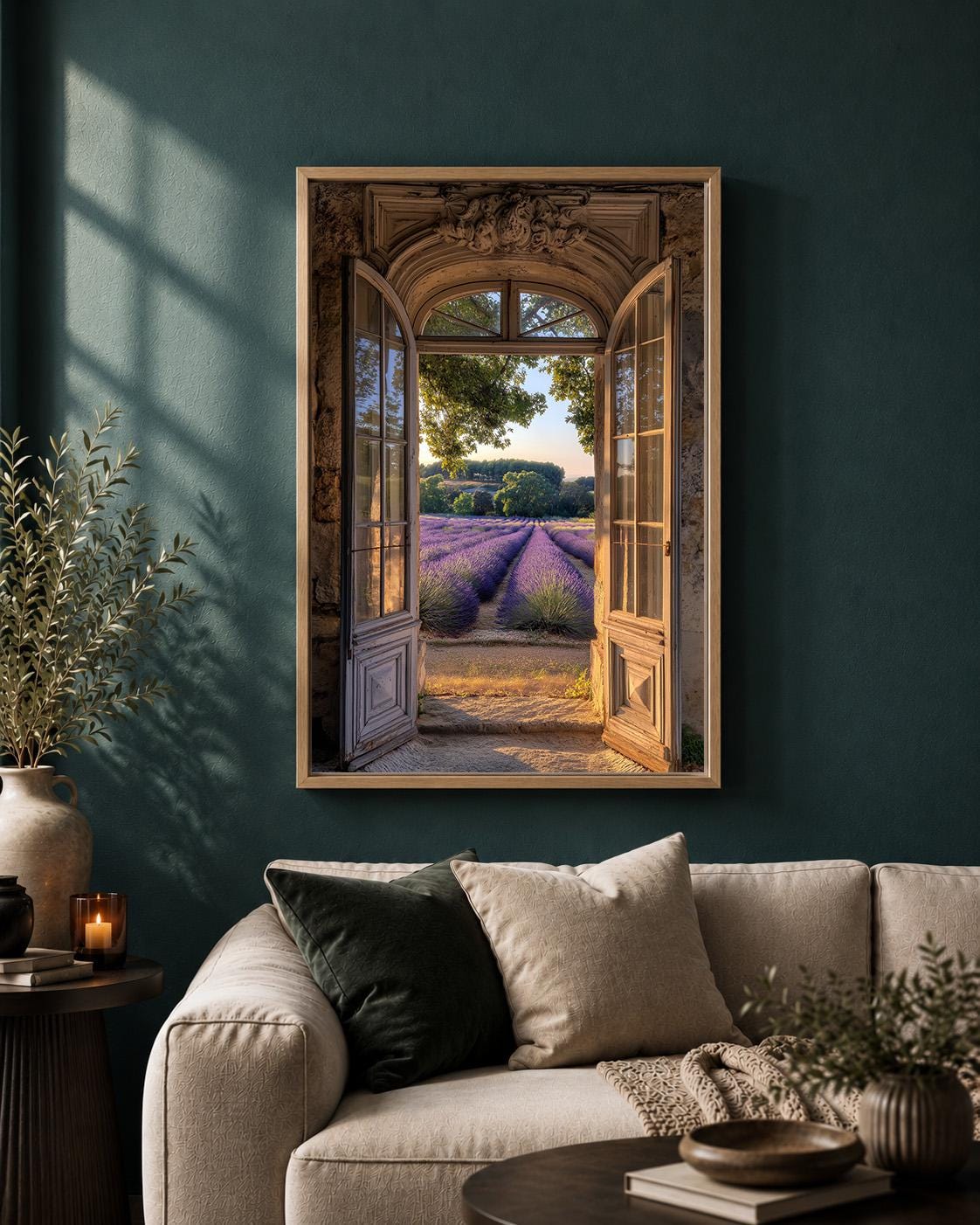Lavender Field Framed Canvas Art, French Country Window Print, Provence Landscape Decor by The Wall Art Studio - physical