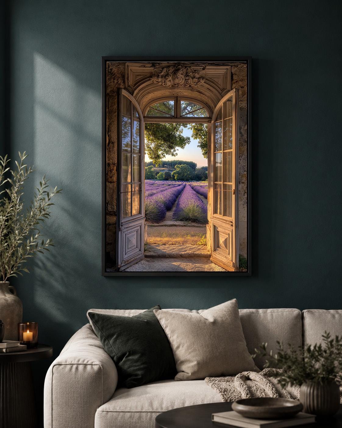 Lavender Field Framed Canvas Art, French Country Window Print, Provence Landscape Decor by The Wall Art Studio - physical