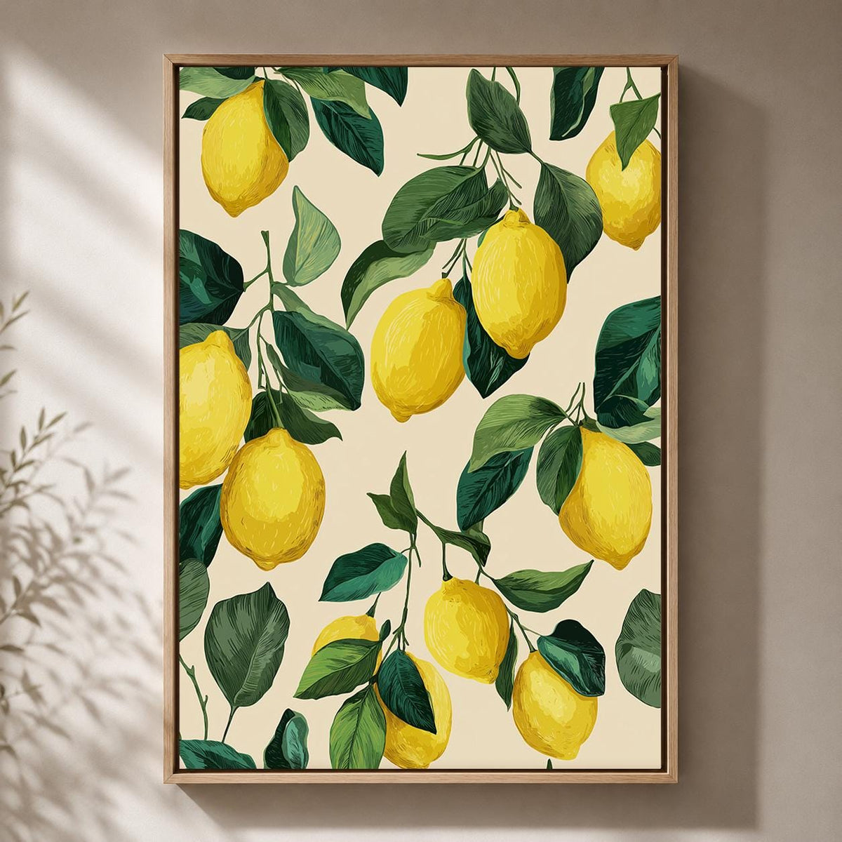 Lemon Branch Framed Canvas Art, Italian Citrus Kitchen Decor, Botanical Print by The Wall Art Studio - physical