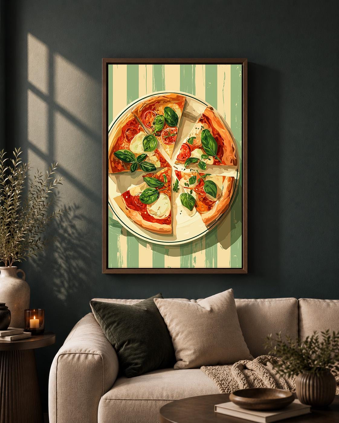 Margherita Pizza Framed Canvas Wall Art, Italian Kitchen Framed Canvas, Pizza Canvas Wall Art, Restaurant Kitchen Decor by...