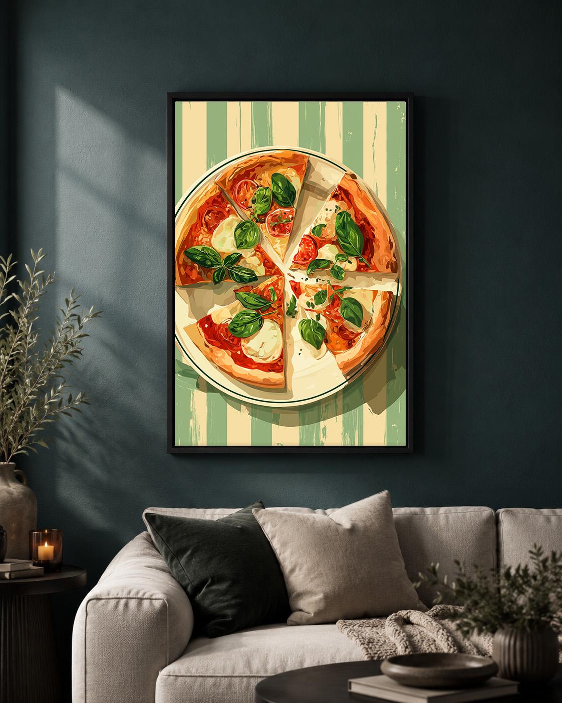 Margherita Pizza Framed Canvas Wall Art, Italian Kitchen Framed Canvas, Pizza Canvas Wall Art, Restaurant Kitchen Decor by...