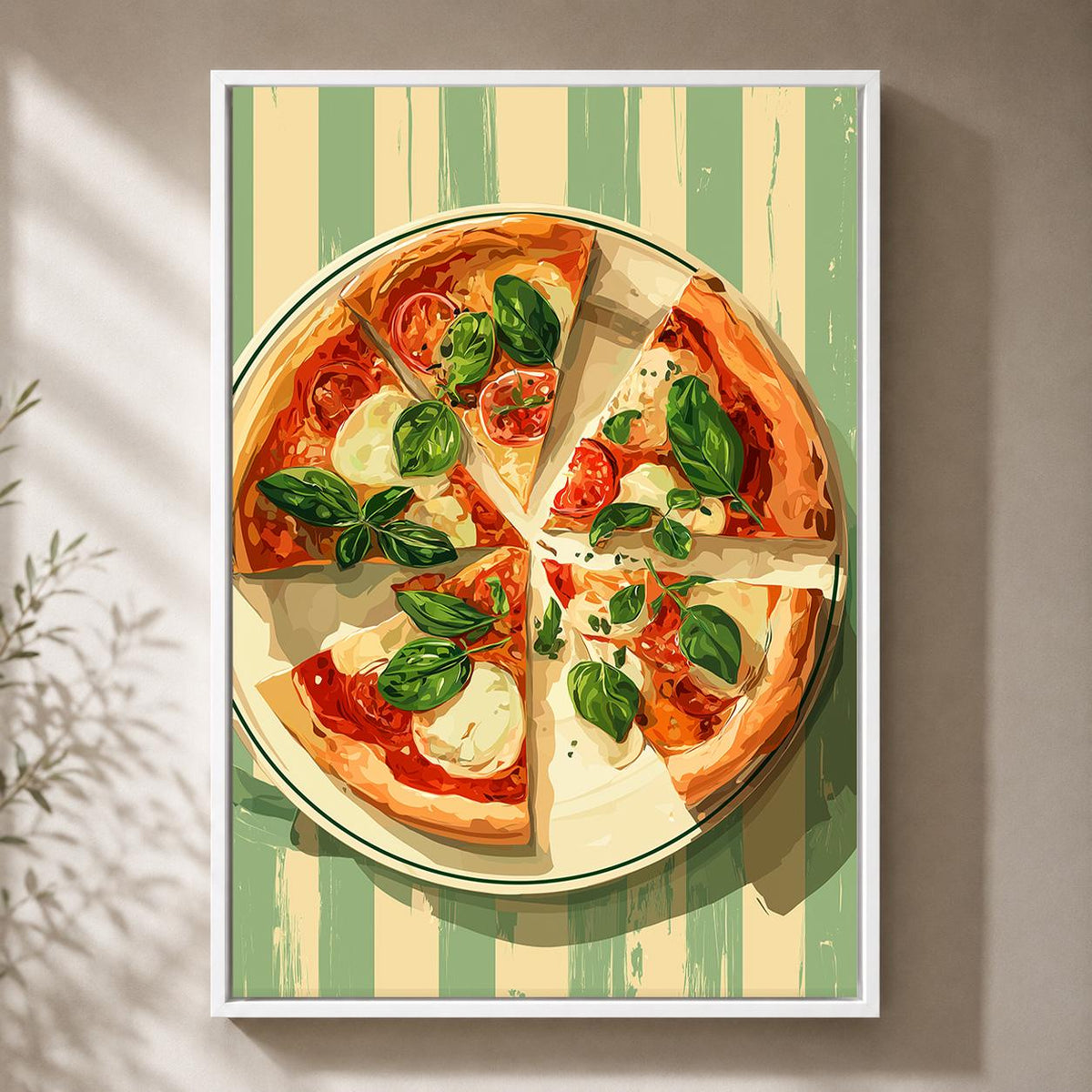 Margherita Pizza Framed Canvas Wall Art, Italian Kitchen Framed Canvas, Pizza Canvas Wall Art, Restaurant Kitchen Decor by...