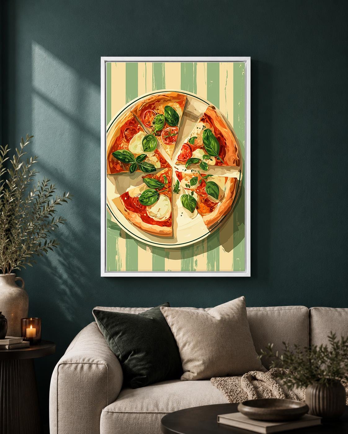 Margherita Pizza Framed Canvas Wall Art, Italian Kitchen Framed Canvas, Pizza Canvas Wall Art, Restaurant Kitchen Decor by...