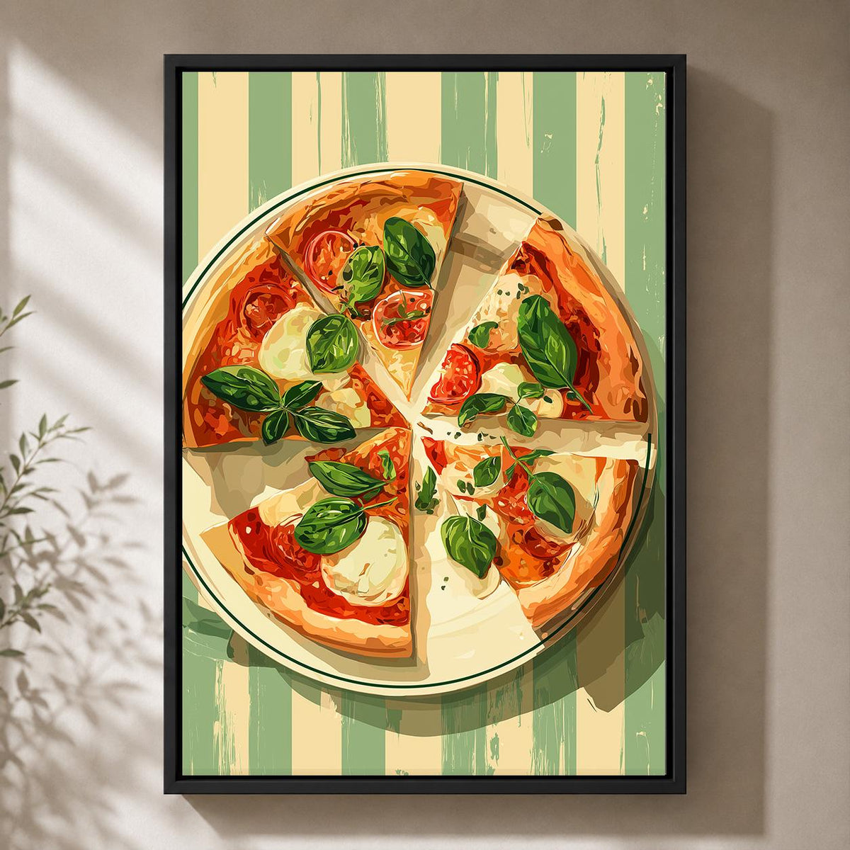Margherita Pizza Framed Canvas Wall Art, Italian Kitchen Framed Canvas, Pizza Canvas Wall Art, Restaurant Kitchen Decor by...