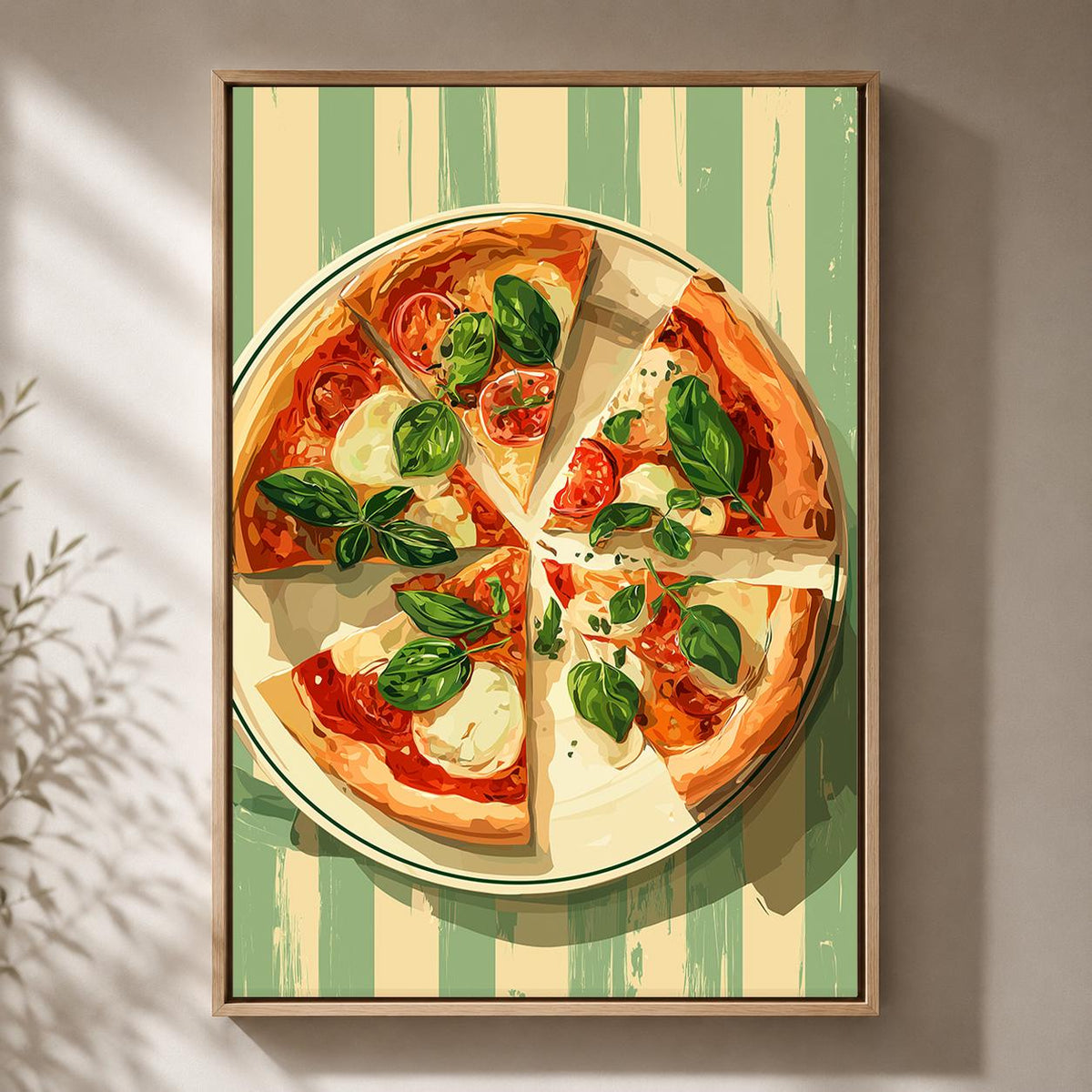 Margherita Pizza Framed Canvas Wall Art, Italian Kitchen Framed Canvas, Pizza Canvas Wall Art, Restaurant Kitchen Decor by...