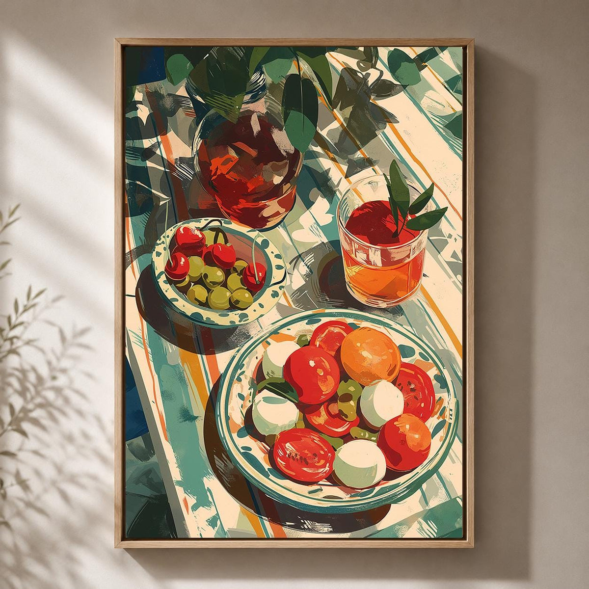 Mediterranean Summer Table Framed Canvas Print, Italian Tomato Salad Artwork, Kitchen Dining Wall Art by The Wall Art Stud...