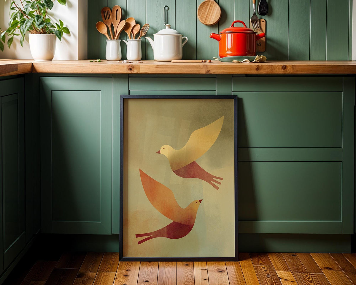 Mid Century Bird Wall Art, Minimalist Abstract Bird Print, Retro Modern Poster, Warm Earth Tone Artwork, Scandinavian Deco...