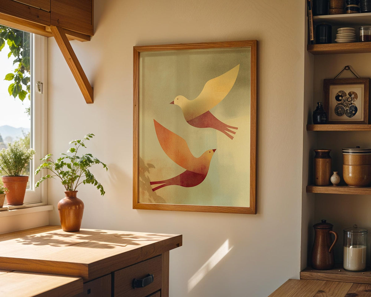 Mid Century Bird Wall Art, Minimalist Abstract Bird Print, Retro Modern Poster, Warm Earth Tone Artwork, Scandinavian Deco...