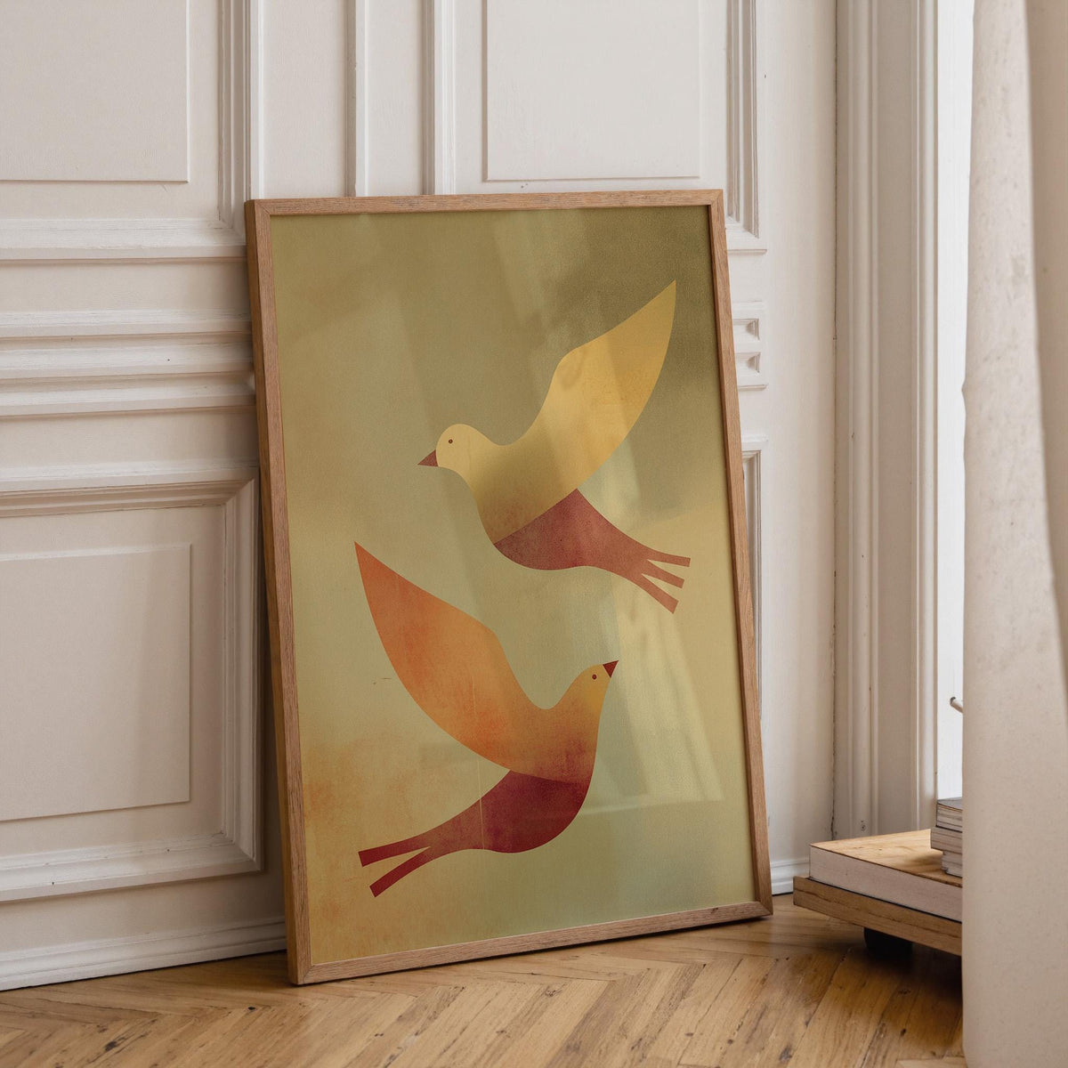 Mid Century Bird Wall Art, Minimalist Abstract Bird Print, Retro Modern Poster, Warm Earth Tone Artwork, Scandinavian Deco...