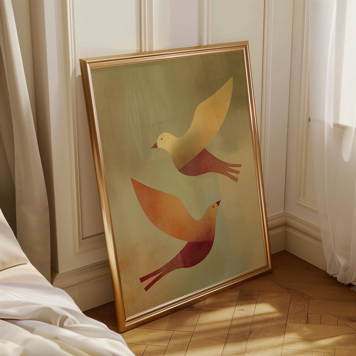 Mid Century Bird Wall Art, Minimalist Abstract Bird Print, Retro Modern Poster, Warm Earth Tone Artwork, Scandinavian Deco...