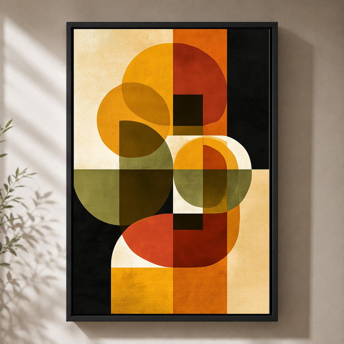 Mid Century Modern Abstract Framed Canvas Art, Retro Geometric Print, Burnt Orange Minimalist Decor by The Wall Art Studio...