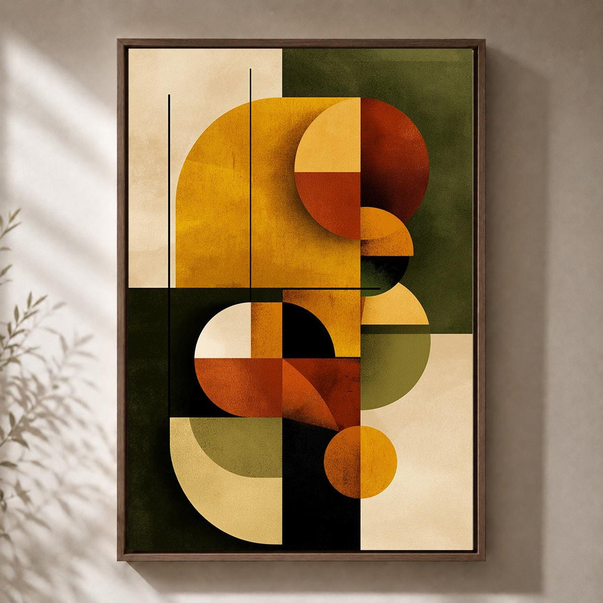 Mid Century Modern Abstract Framed Canvas Art, Retro Geometric Print, Burnt Orange Minimalist Decor by The Wall Art Studio...
