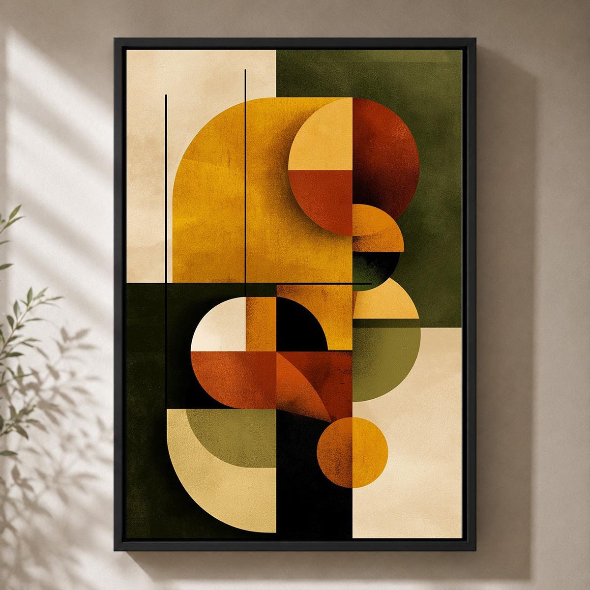 Mid Century Modern Abstract Framed Canvas Art, Retro Geometric Print, Burnt Orange Minimalist Decor by The Wall Art Studio...