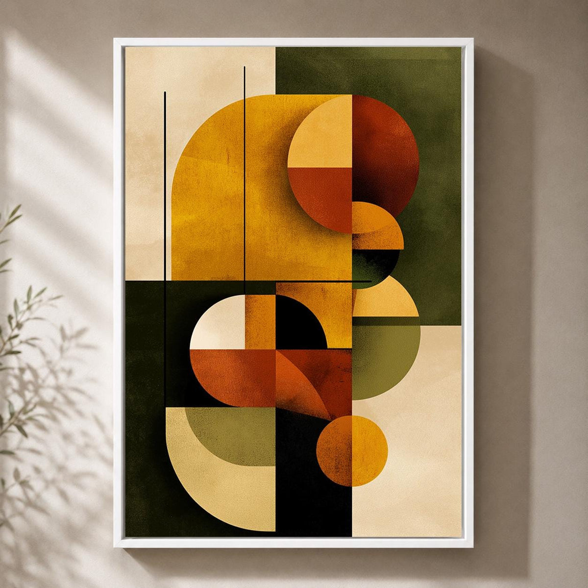 Mid Century Modern Abstract Framed Canvas Art, Retro Geometric Print, Burnt Orange Minimalist Decor by The Wall Art Studio...