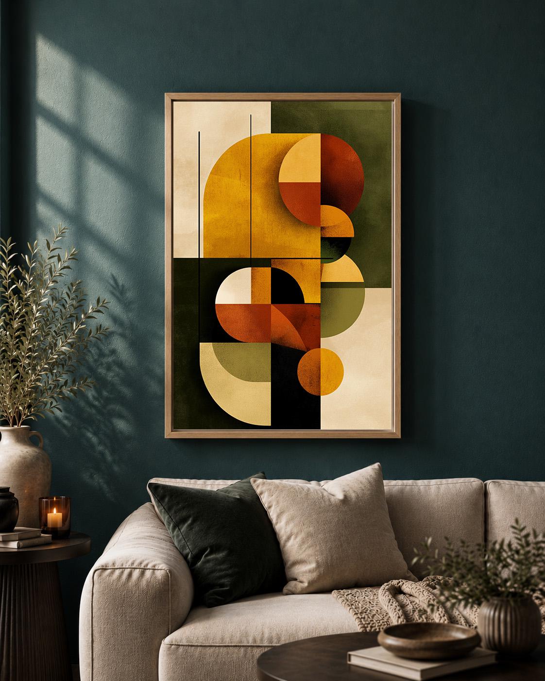 Mid Century Modern Abstract Framed Canvas Art, Retro Geometric Print, Burnt Orange Minimalist Decor by The Wall Art Studio...
