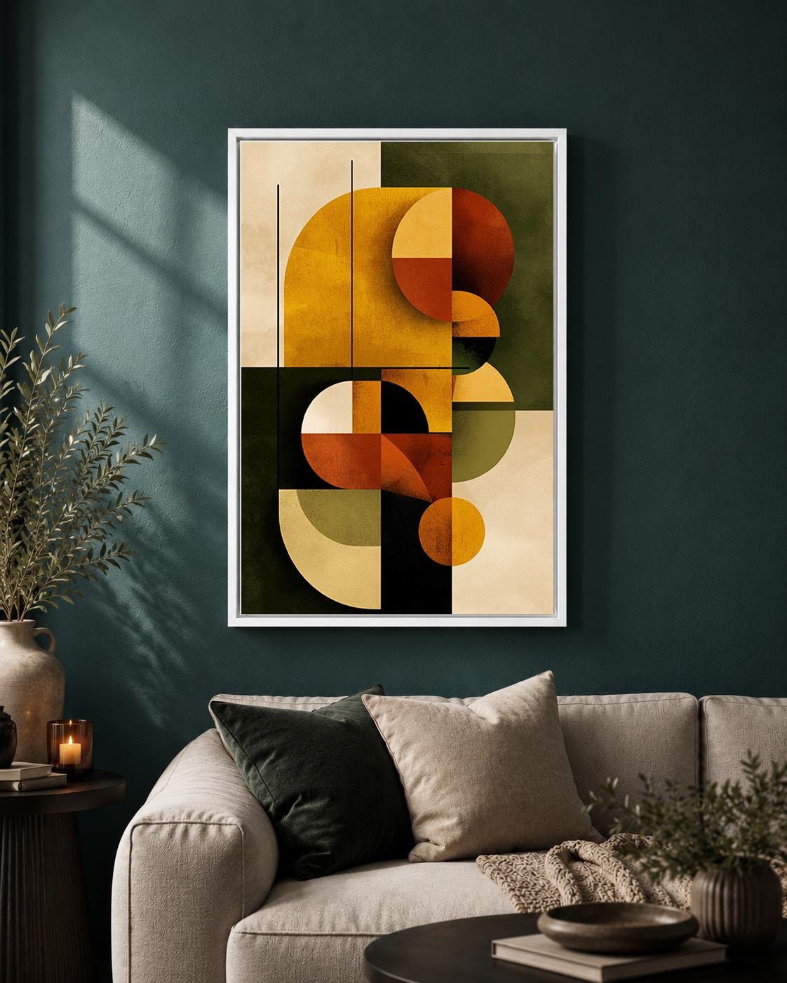 Mid Century Modern Abstract Framed Canvas Art, Retro Geometric Print, Burnt Orange Minimalist Decor by The Wall Art Studio...