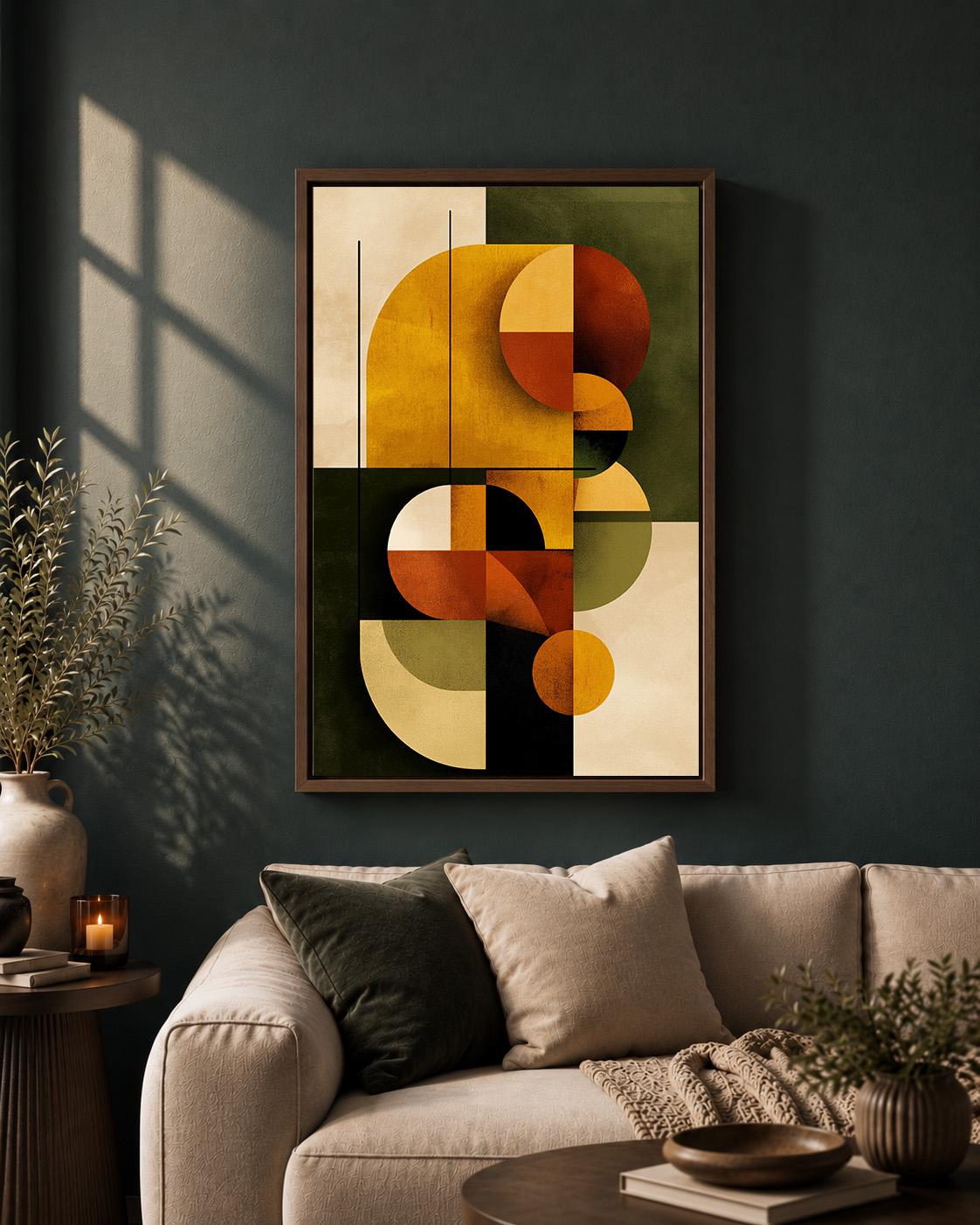Mid Century Modern Abstract Framed Canvas Art, Retro Geometric Print, Burnt Orange Minimalist Decor by The Wall Art Studio...