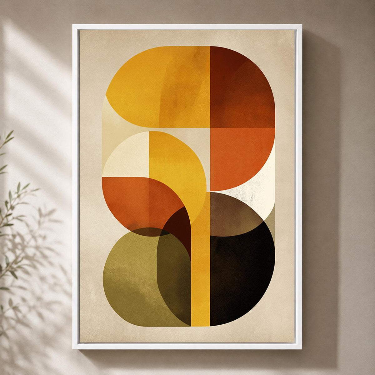 Mid Century Modern Abstract Framed Canvas Art, Retro Geometric Print, Boho Living Room Decor by The Wall Art Studio - phys...