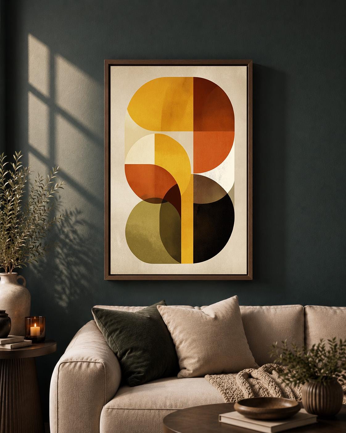 Mid Century Modern Abstract Framed Canvas Art, Retro Geometric Print, Boho Living Room Decor by The Wall Art Studio - phys...
