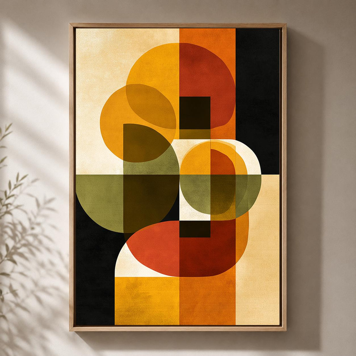 Mid Century Modern Abstract Framed Canvas Art, Retro Geometric Print, Burnt Orange Minimalist Decor by The Wall Art Studio...