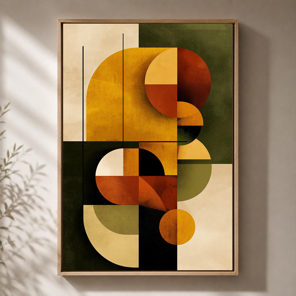 Mid Century Modern Abstract Framed Canvas Art, Retro Geometric Print, Burnt Orange Minimalist Decor by The Wall Art Studio...