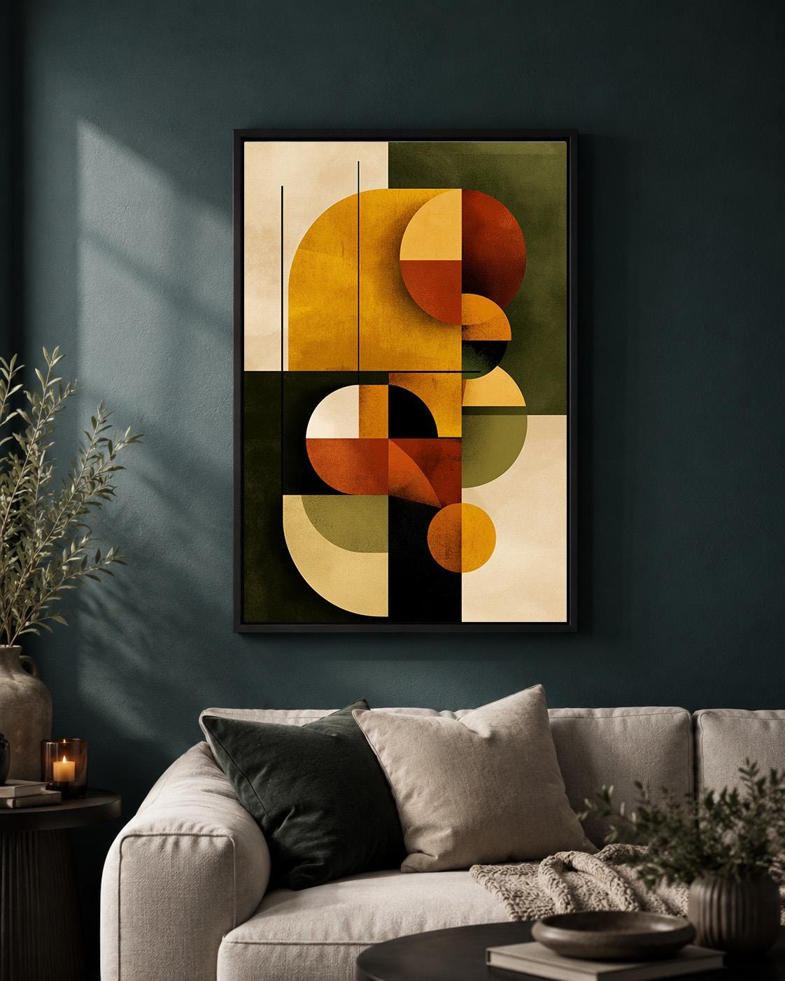 Mid Century Modern Abstract Framed Canvas Art, Retro Geometric Print, Burnt Orange Minimalist Decor by The Wall Art Studio...