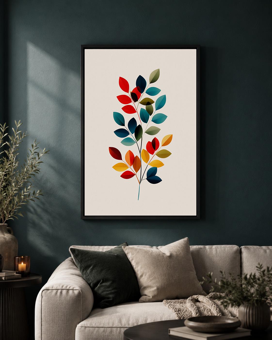 Mid Century Modern Botanical Framed Canvas Art, Colorful Abstract Leaf Print, Scandinavian Home Decor by The Wall Art Stud...