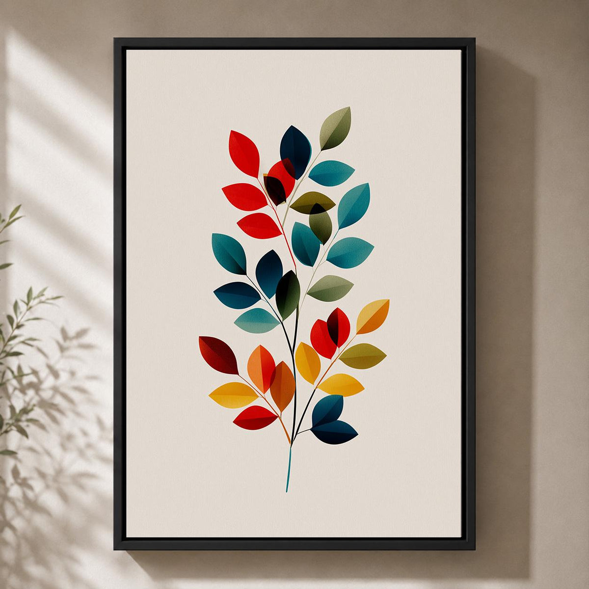 Mid Century Modern Botanical Framed Canvas Art, Colorful Abstract Leaf Print, Scandinavian Home Decor by The Wall Art Stud...