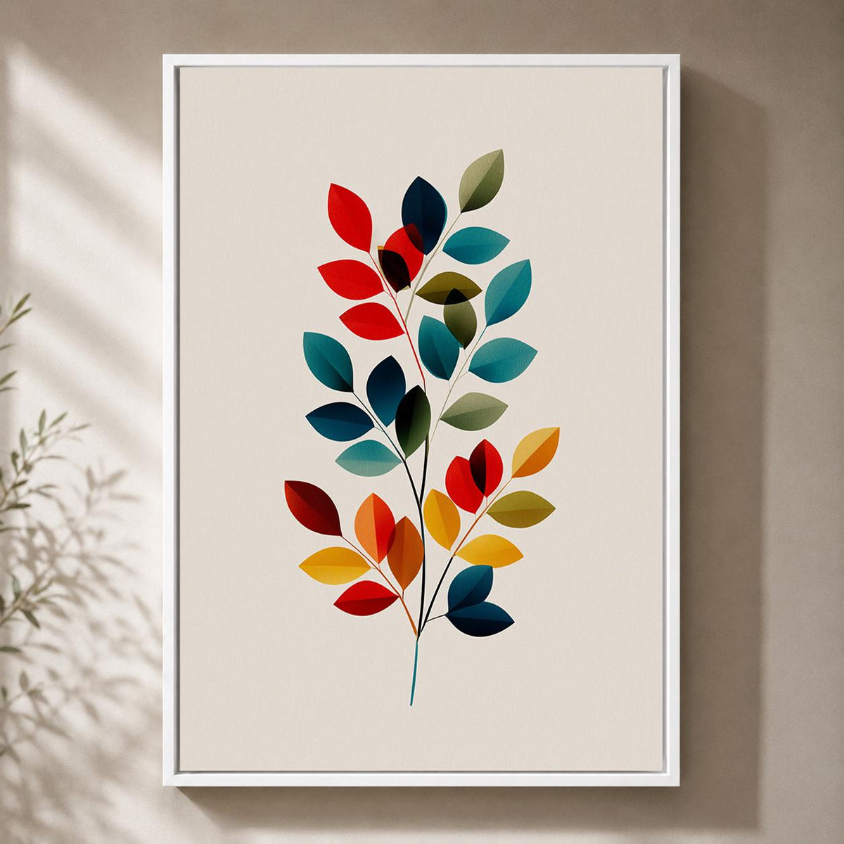 Mid Century Modern Botanical Framed Canvas Art, Colorful Abstract Leaf Print, Scandinavian Home Decor by The Wall Art Stud...