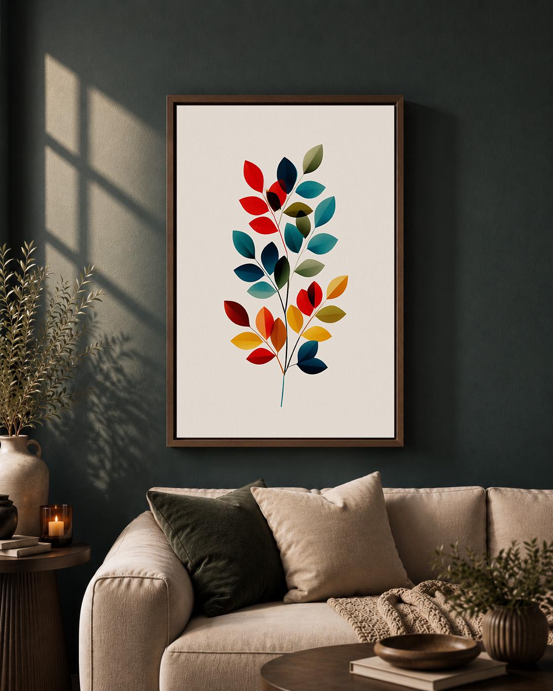 Mid Century Modern Botanical Framed Canvas Art, Colorful Abstract Leaf Print, Scandinavian Home Decor by The Wall Art Stud...