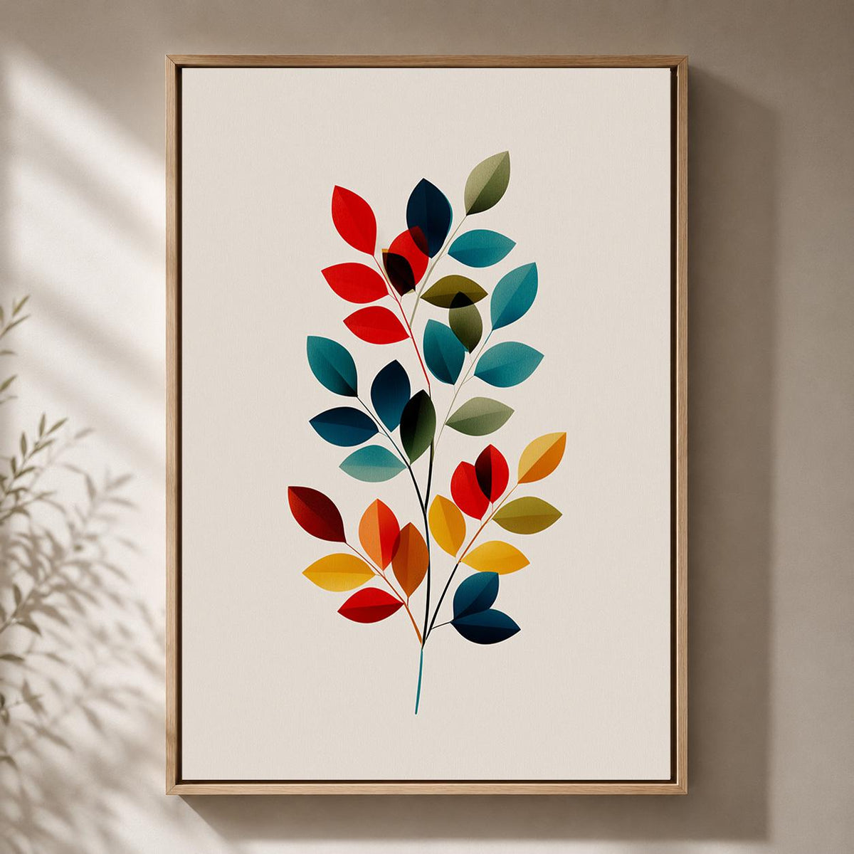 Mid Century Modern Botanical Framed Canvas Art, Colorful Abstract Leaf Print, Scandinavian Home Decor by The Wall Art Stud...