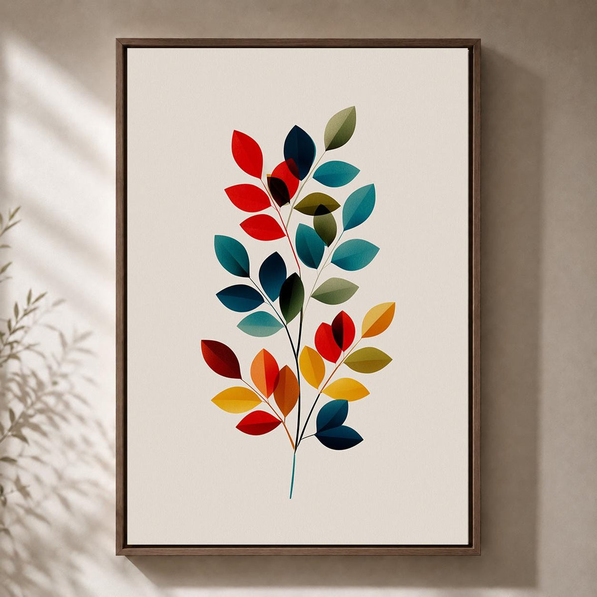 Mid Century Modern Botanical Framed Canvas Art, Colorful Abstract Leaf Print, Scandinavian Home Decor by The Wall Art Stud...