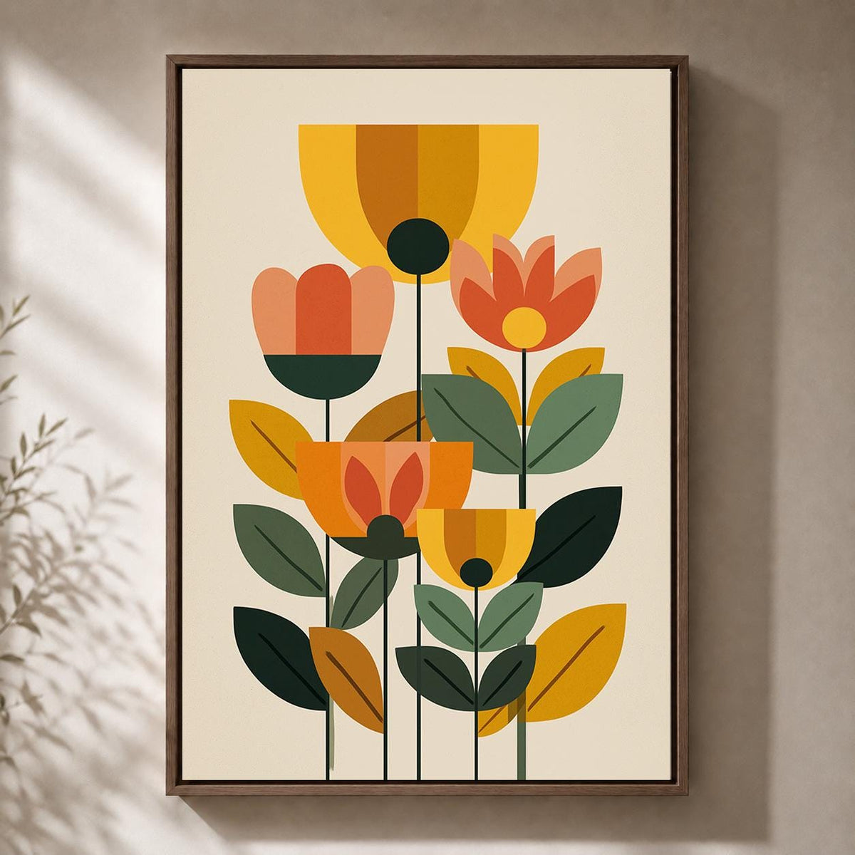 Mid Century Modern Floral Framed Canvas Art, Retro Scandinavian Flower Print, Botanical Decor by The Wall Art Studio - phy...