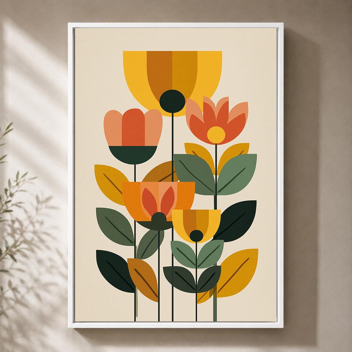 Mid Century Modern Floral Framed Canvas Art, Retro Scandinavian Flower Print, Botanical Decor by The Wall Art Studio - phy...