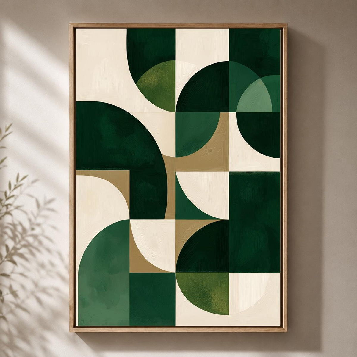 Mid Century Modern Geometric Framed Canvas Art, Abstract Green Wall Decor, Living Room Framed Print by The Wall Art Studio...