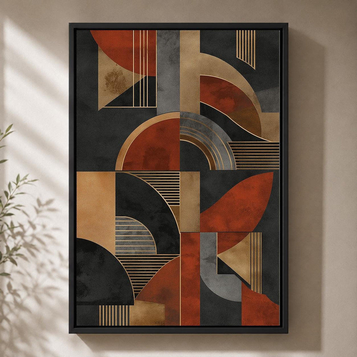 Mid Century Modern Geometric Framed Canvas Art, Abstract Retro Boho Wall Decor by The Wall Art Studio - physical