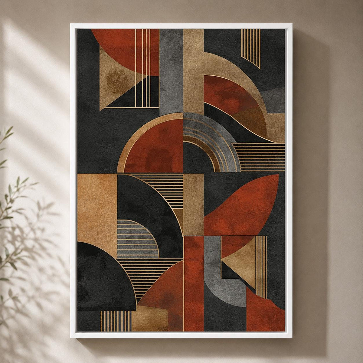 Mid Century Modern Geometric Framed Canvas Art, Abstract Retro Boho Wall Decor by The Wall Art Studio - physical