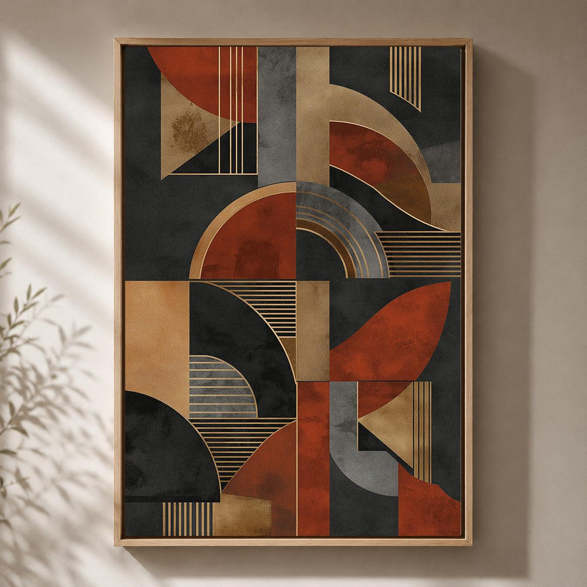 Mid Century Modern Geometric Framed Canvas Art, Abstract Retro Boho Wall Decor by The Wall Art Studio - physical