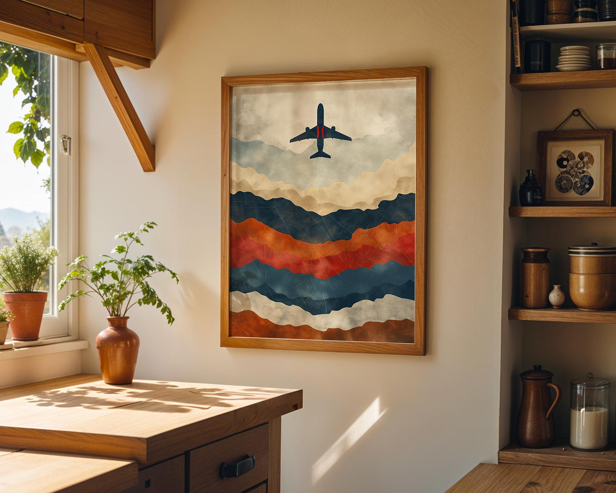 Minimalist Airplane Wall Art, Abstract Aviation Print, Modern Travel Poster, Mid Century Style Aircraft Decor, Masculine O...