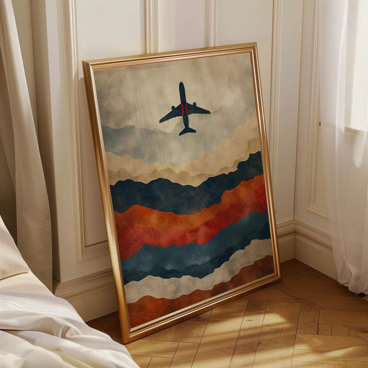 Minimalist Airplane Wall Art, Abstract Aviation Print, Modern Travel Poster, Mid Century Style Aircraft Decor, Masculine O...