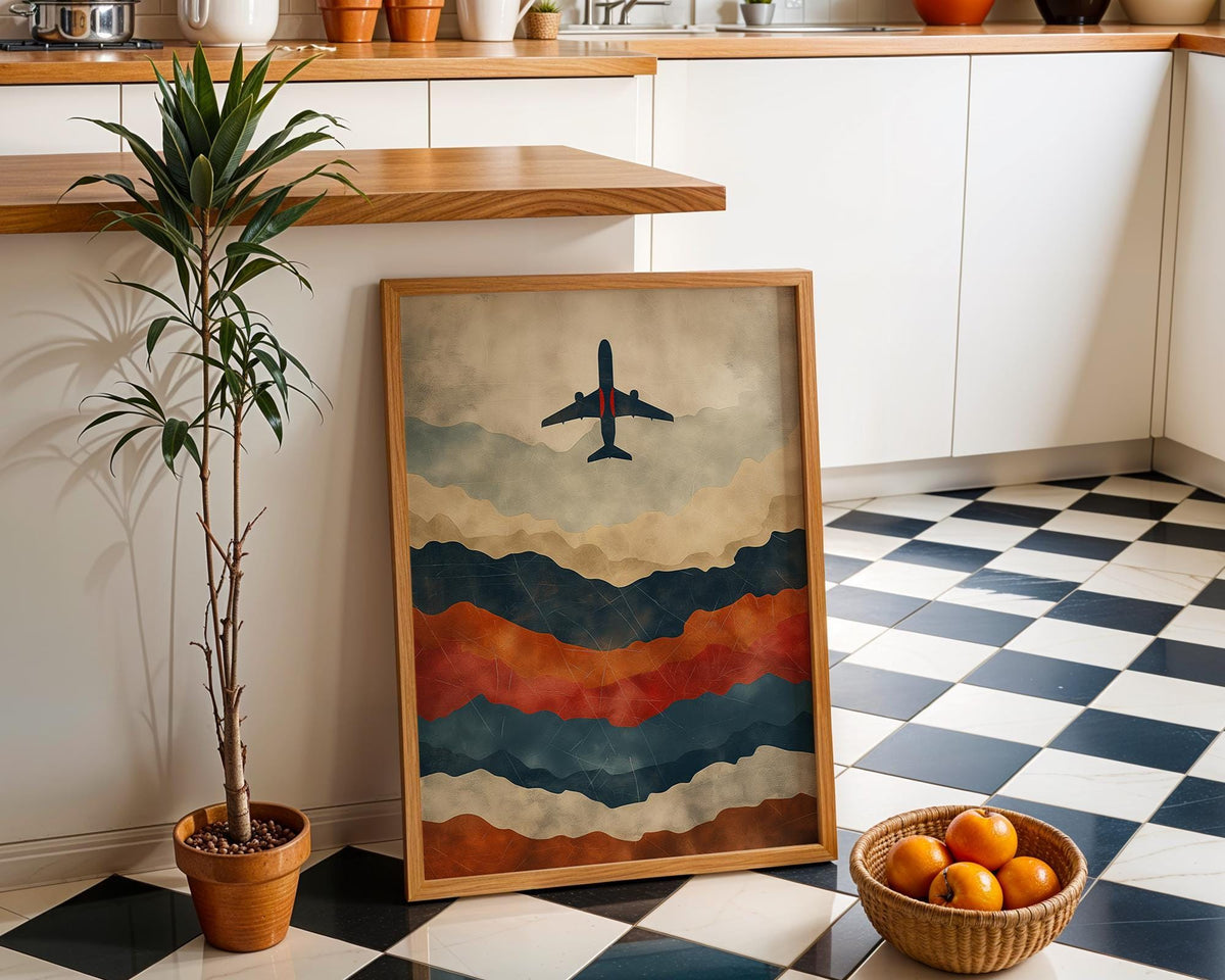 Minimalist Airplane Wall Art, Abstract Aviation Print, Modern Travel Poster, Mid Century Style Aircraft Decor, Masculine O...