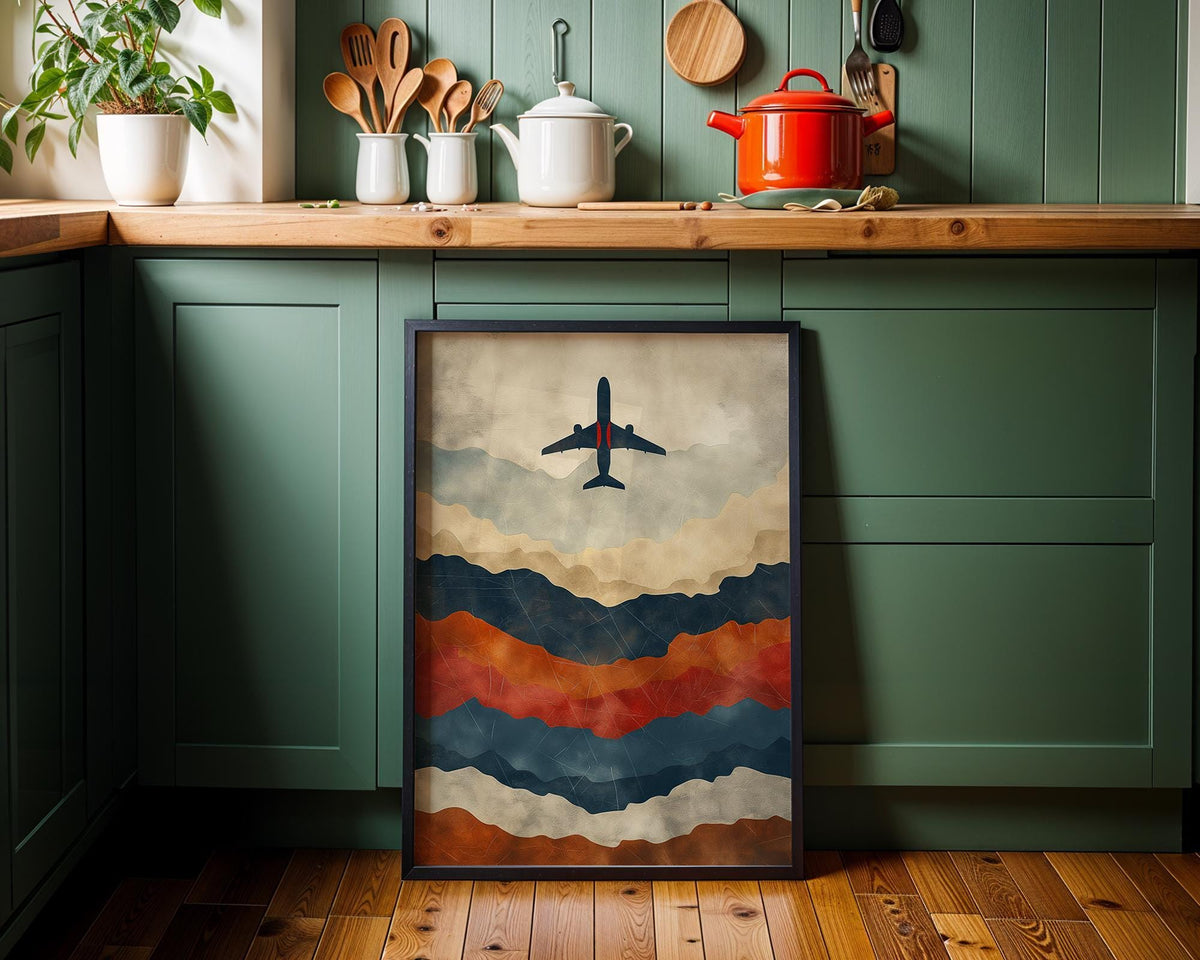 Minimalist Airplane Wall Art, Abstract Aviation Print, Modern Travel Poster, Mid Century Style Aircraft Decor, Masculine O...