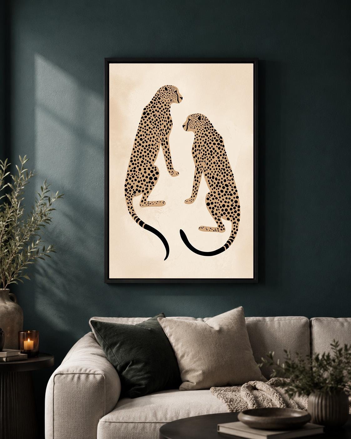 Minimalist Cheetah Framed Canvas Wall Art, Modern Safari Animal Print, Neutral Wildlife Decor by The Wall Art Studio - phy...
