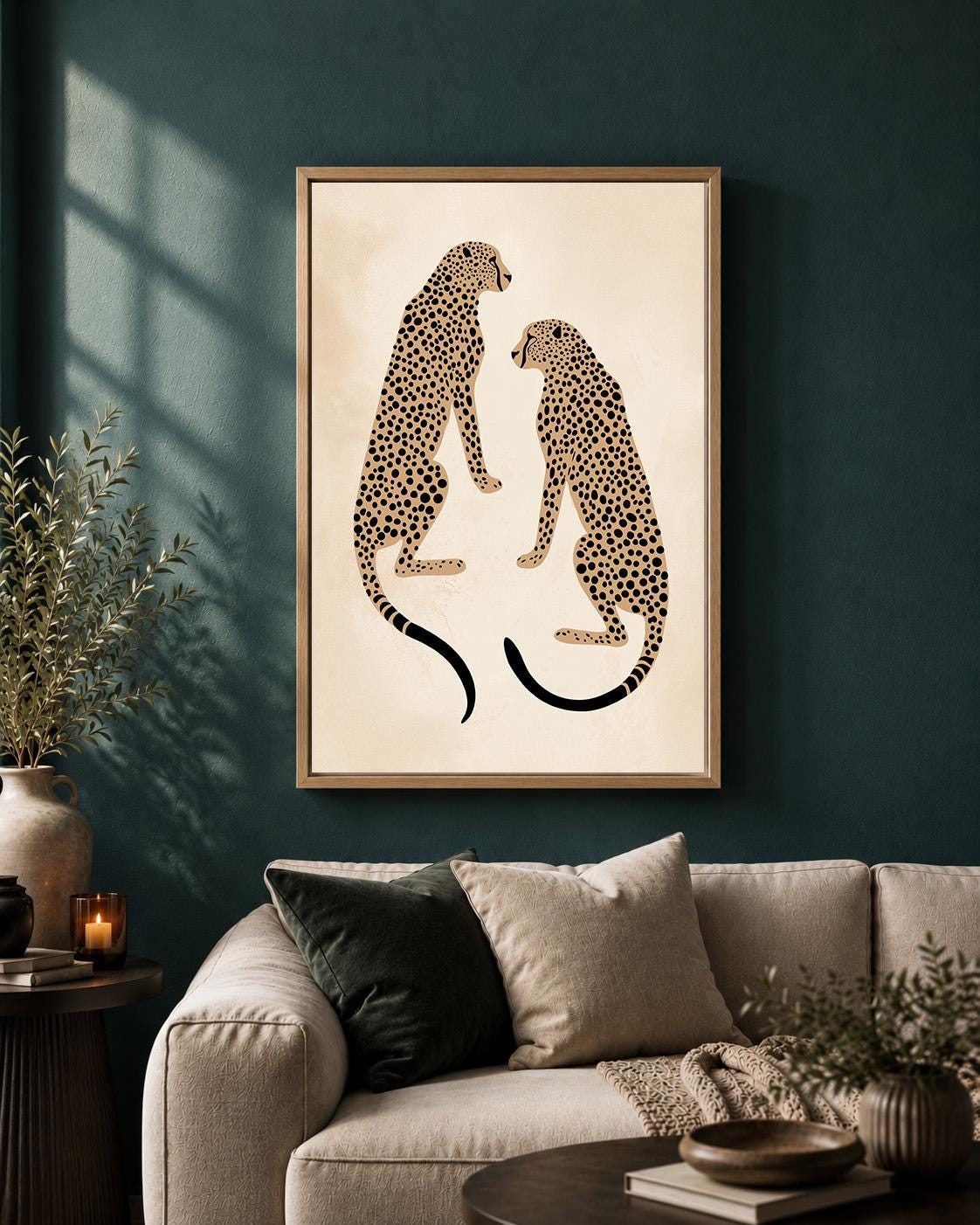 Minimalist Cheetah Framed Canvas Wall Art, Modern Safari Animal Print, Neutral Wildlife Decor by The Wall Art Studio - phy...