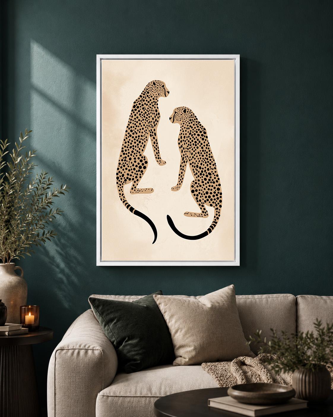 Minimalist Cheetah Framed Canvas Wall Art, Modern Safari Animal Print, Neutral Wildlife Decor by The Wall Art Studio - phy...